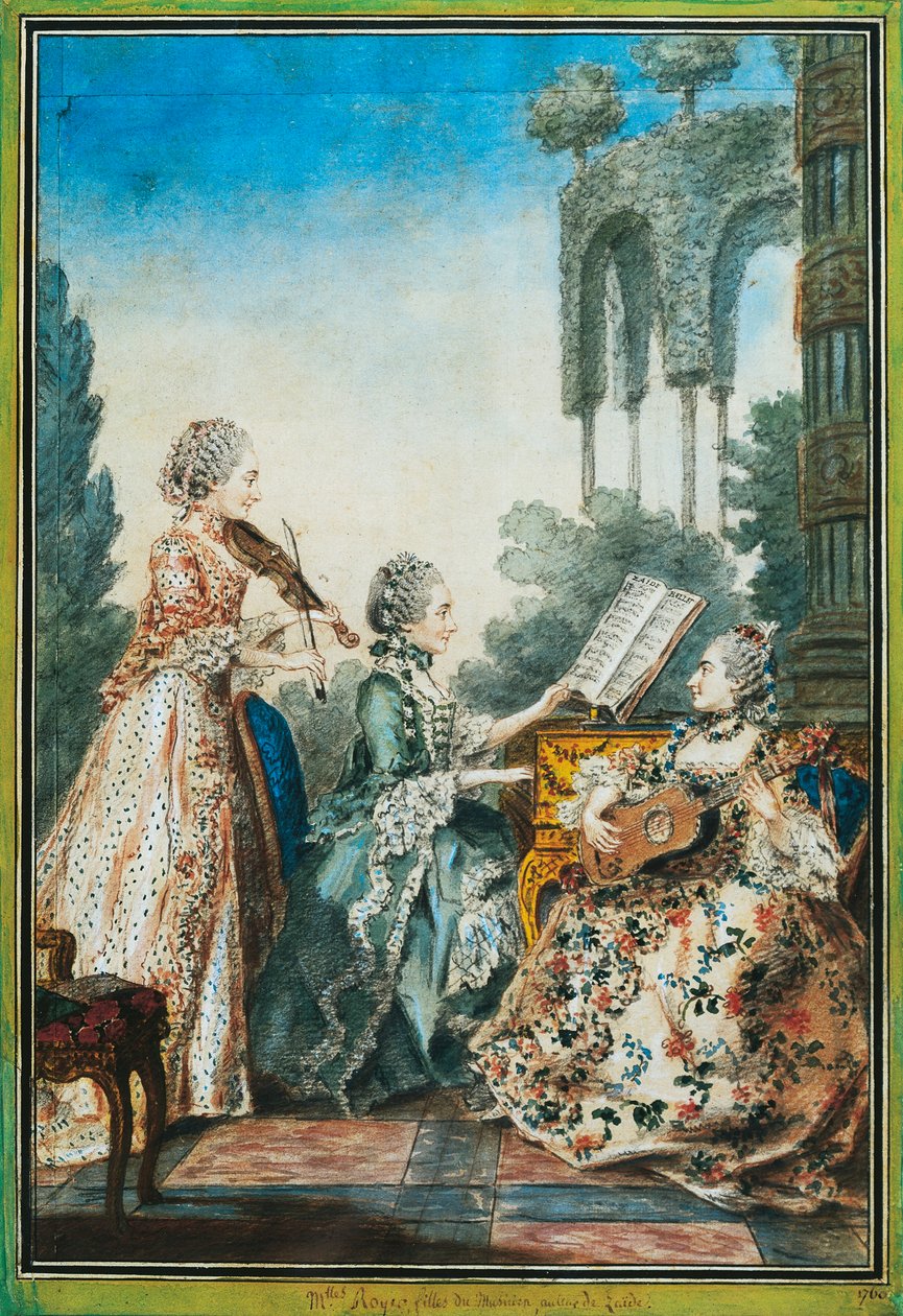 Die drei Töchter des Komponisten Joseph-Nicolas-Pancrace Royer spielen die Musik des Balletts Zaide von Carmontelle