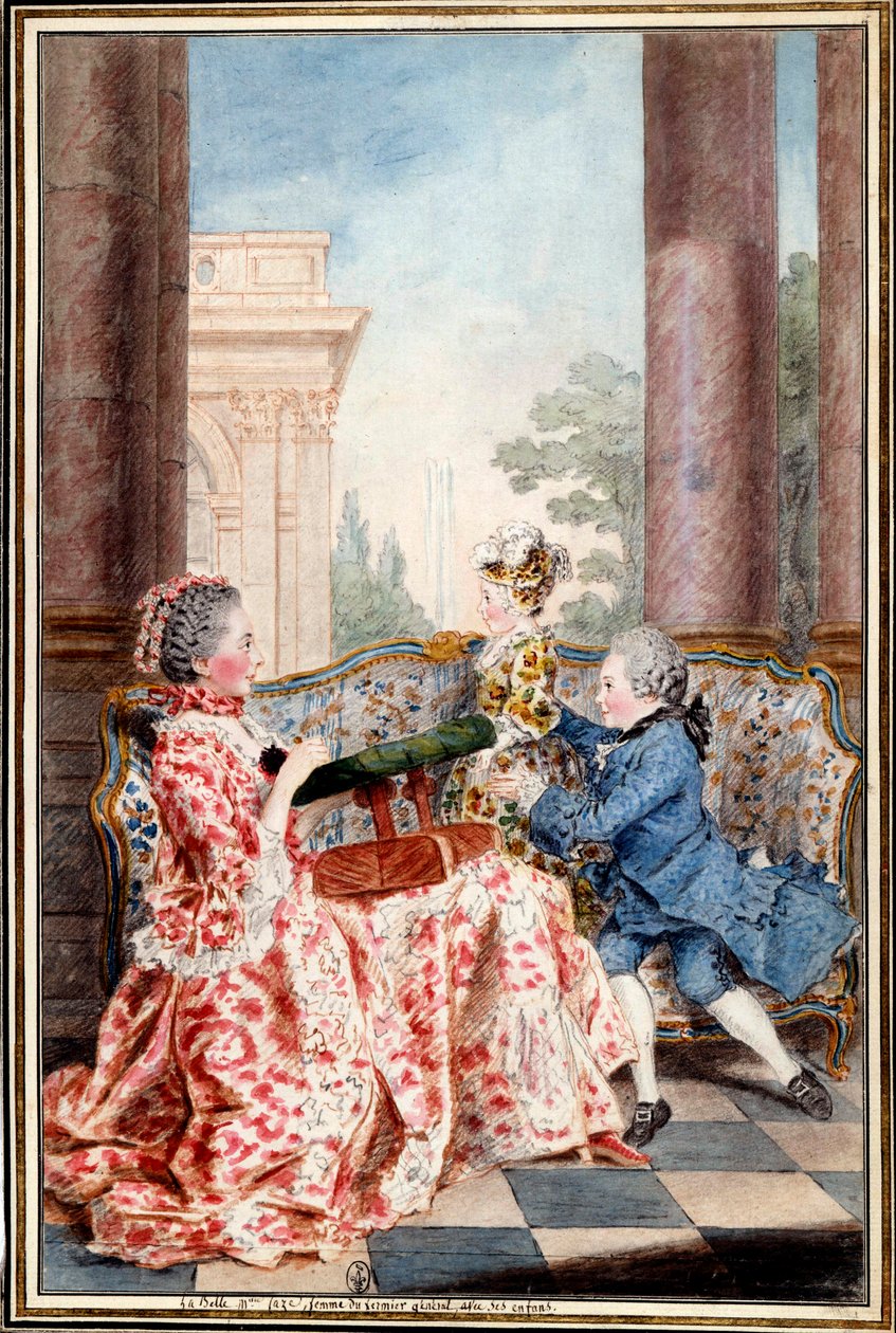 La belle Madame Caze, Frau des Generalpächters und ihre Kinder von Carmontelle