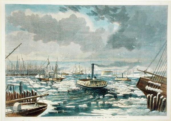 Eisbrechen in New York - Eine Ansicht vom East River, veröffentlicht in Harper