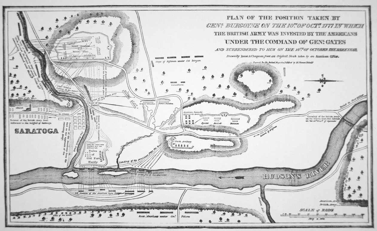 Plan der Schlacht von Saratoga, Oktober 1777 von (after) American School