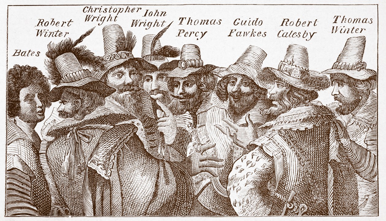 Die Verschwörer des Pulververschwörung, nach einem Stich von 1606 von (after) English School