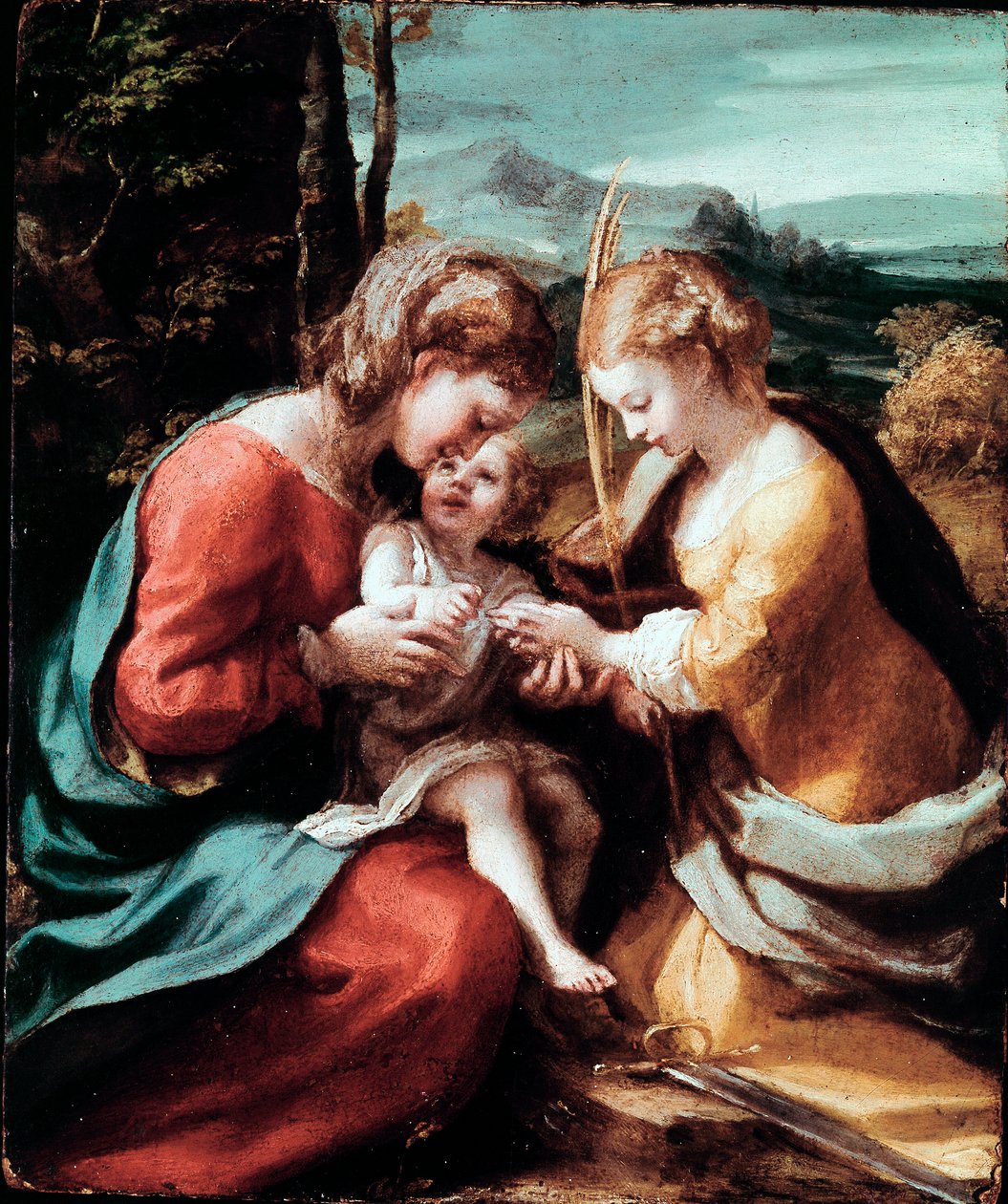 Die mystische Hochzeit der hl. Katharina von Alexandria. Gemälde von Antonio Allegri (bekannt als Correggio oder Der Correge 1489-1534) ca. 1520. Neapel, Museo di Capodimonte von (c.1489 1534) Correggio