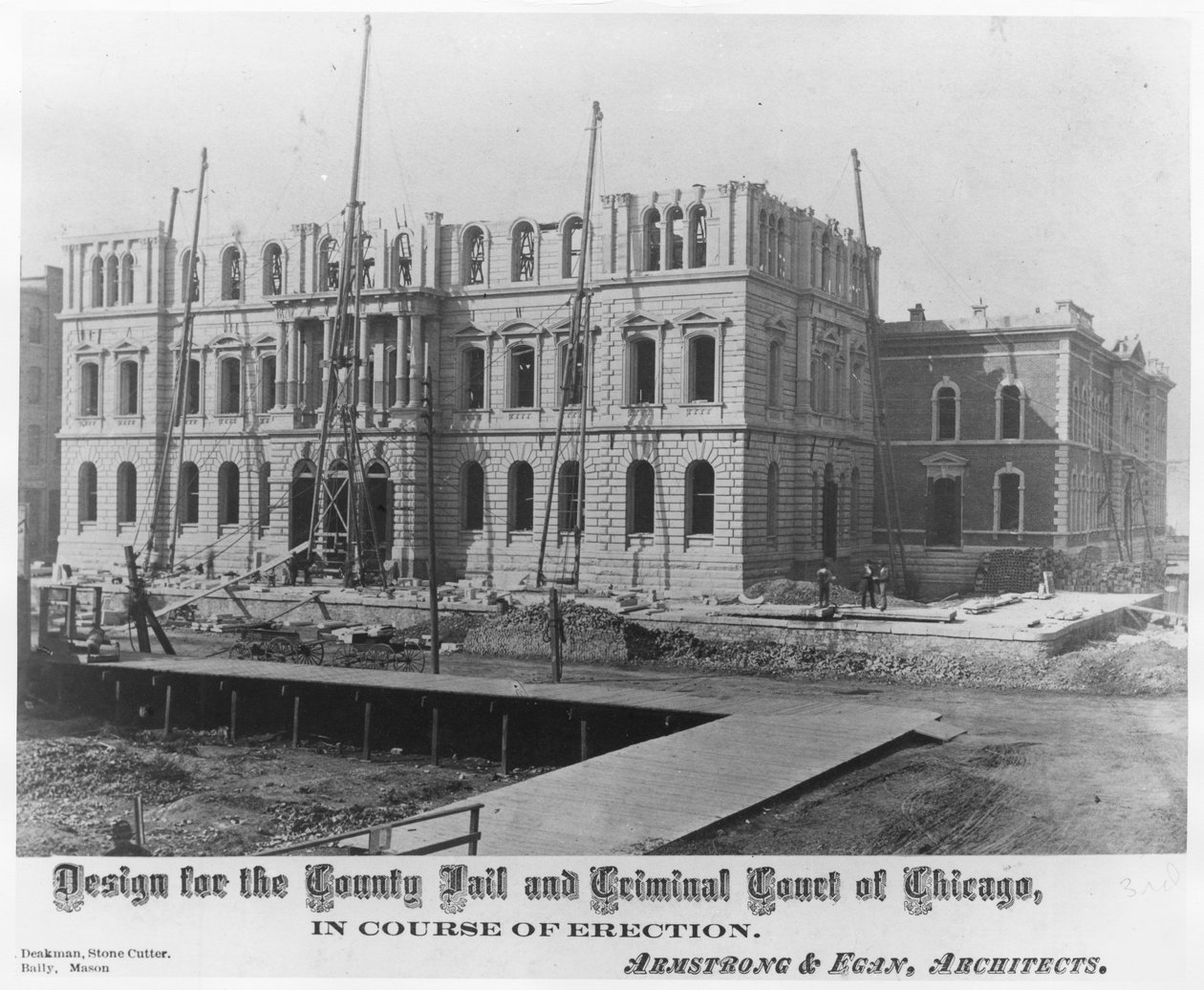 Entwurf für das County Jail und Criminal Court von Chicago, im Bau, um 1883 von American Photographer