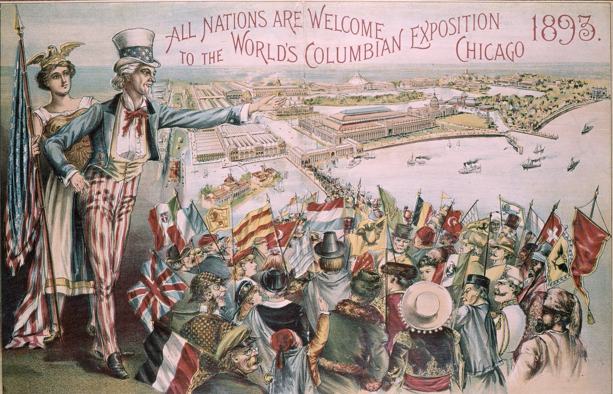 Werbung für die Weltausstellung Worlds Columbian Exposition, Chicago, Illinois, 1893 von American School