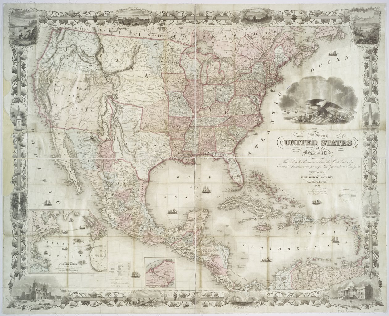 Karte der Vereinigten Staaten von Amerika, britische Provinzen, Mexiko, Westindien und Zentralamerika, 1850 von American School