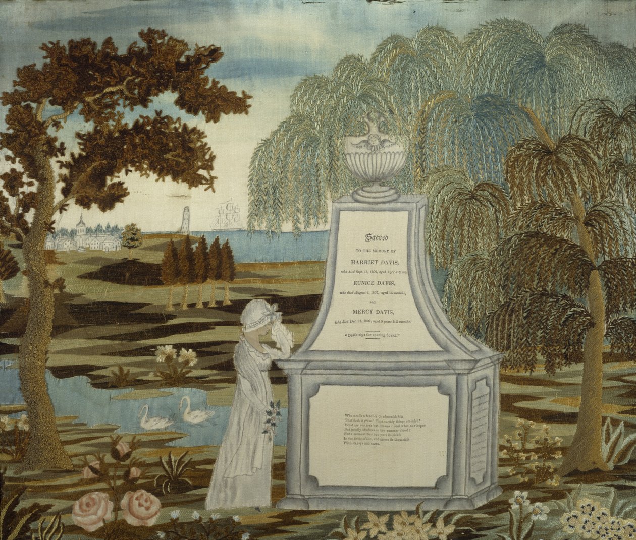 Gedenkstickbild, datiert 1807, gearbeitet 1820-1826 von American School