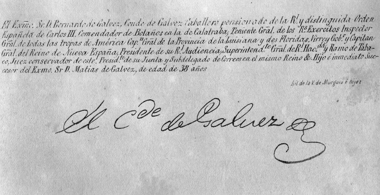 Unterschrift von Bernardo de Galvez (1746-86) (Detail) von American School