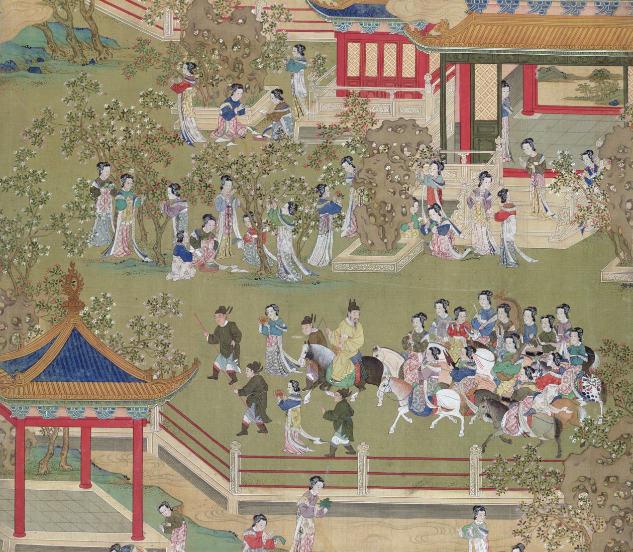Kaiser Yang Ti (581-618) spaziert mit seinen Frauen in seinen Gärten, aus einer Geschichte der chinesischen Kaiser (Detail) von Chinese School