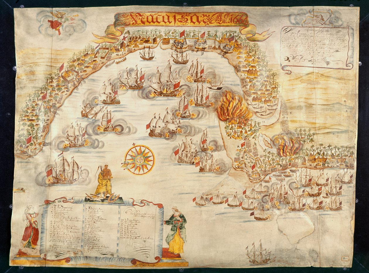 Die Stadt Makassar, gehalten von den Portugiesen und 1660 von den Niederländern eingenommen von Dutch School