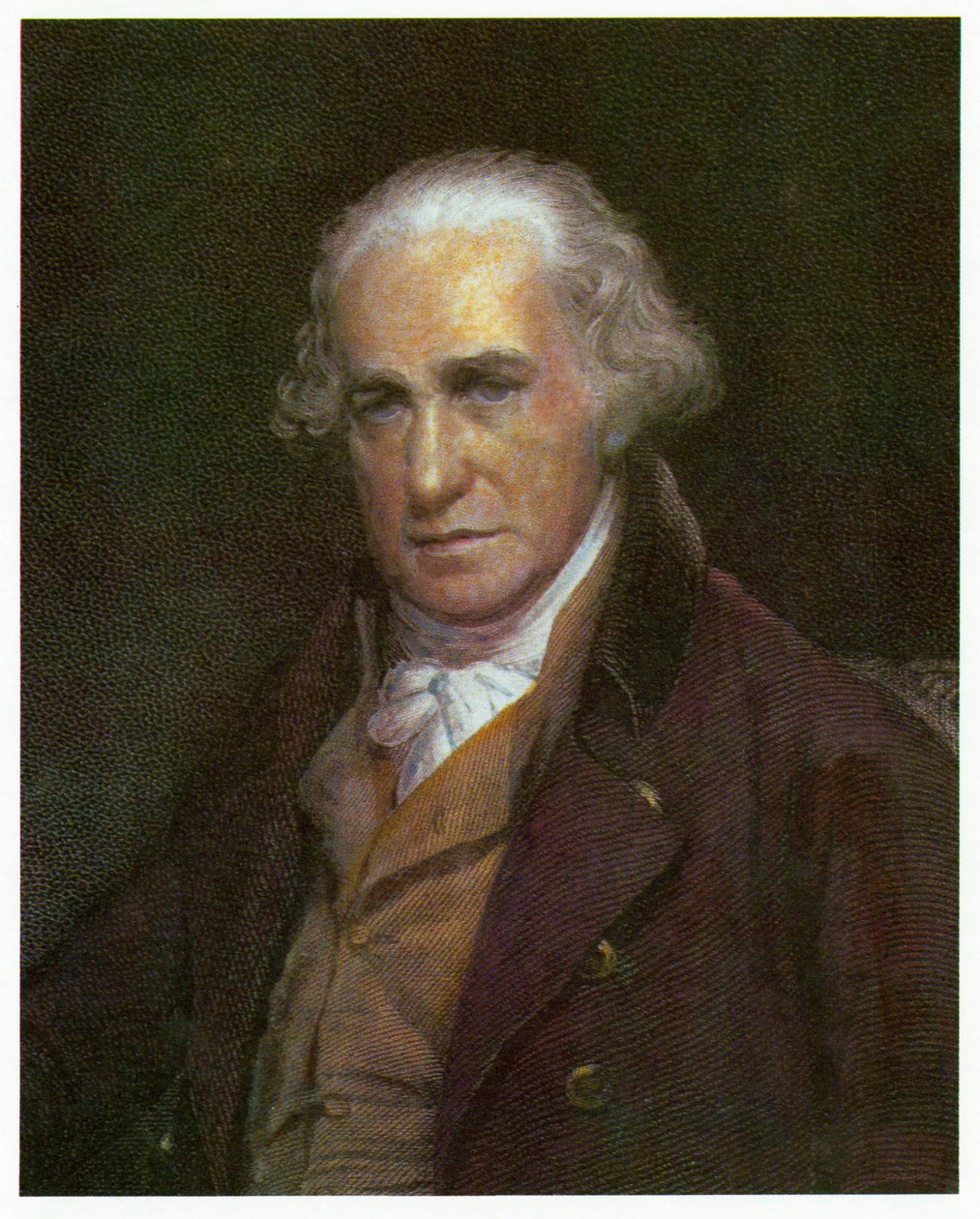 Porträt von James Watt, ca. 1788 (kolorierte Lithografie) von English School