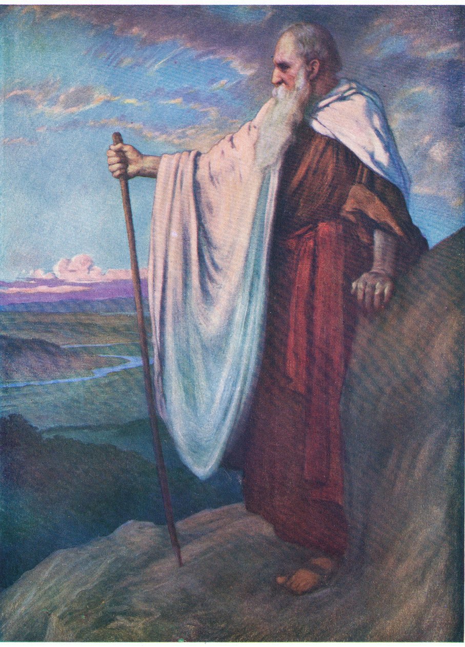 Der Tod von Moses, aus Das Bibelbilderbuch veröffentlicht von Thomas Nelson, ca. 1950 von English School