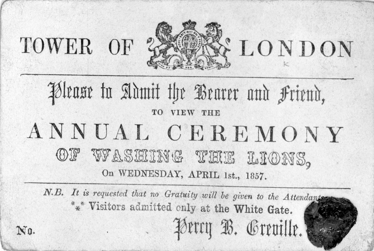 Eintrittskarte für den Tower of London, 1857 von English School