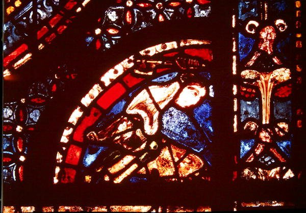 Ein Metzger, Detail aus der unteren rechten Ecke des Wunders der Jungfrau Fenster im südlichen Seitenschiff des Kirchenschiffs, 1205-15 von French School