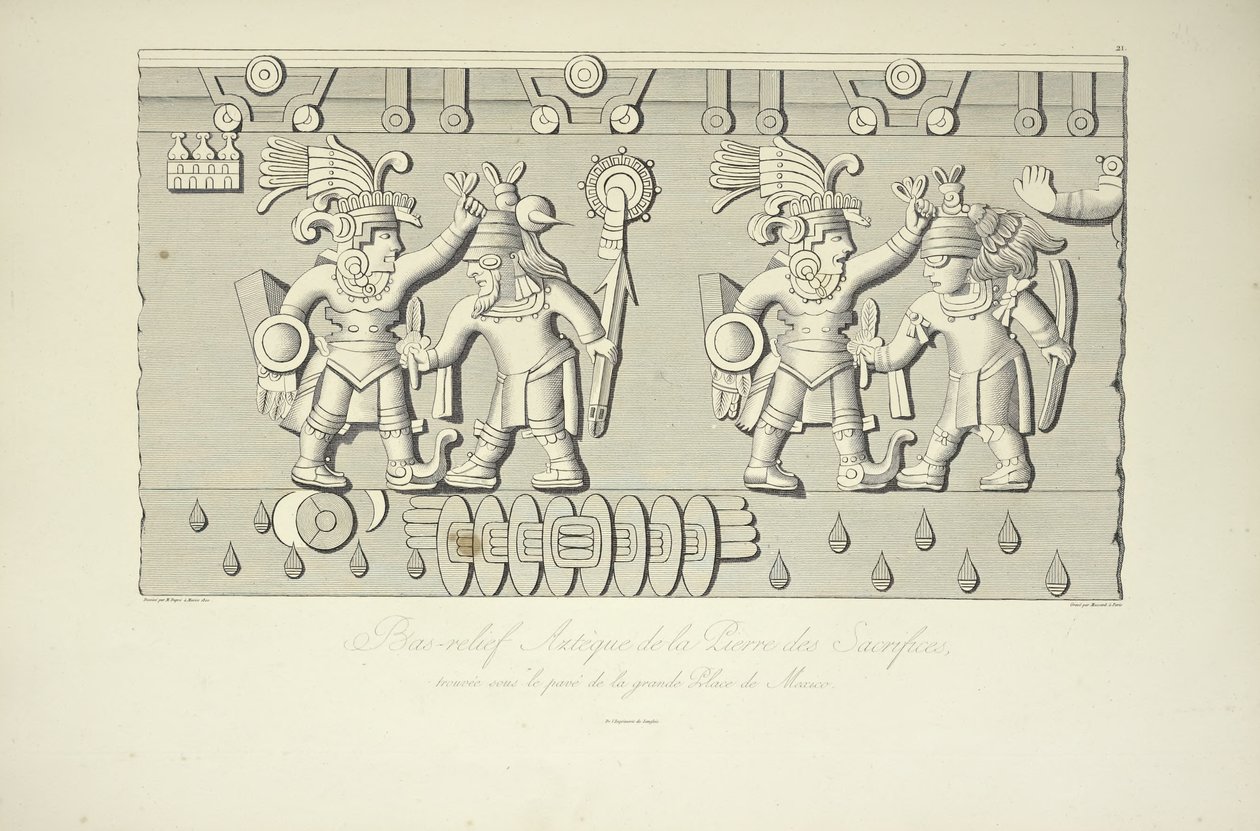 Aztekisches Steinrelief von Opfern, Illustration aus 