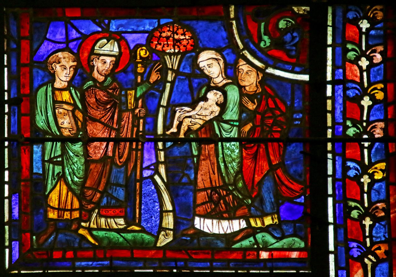 Hl. Martin belebt ein Kind wieder, aus dem Leben des Hl. Martin, Kathedrale von Chartres von French School