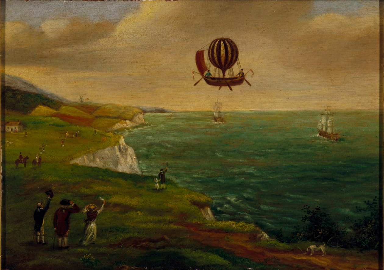 Die erste Ballonüberquerung des Ärmelkanals, 7. Januar 1785, ca. 1785 von French School