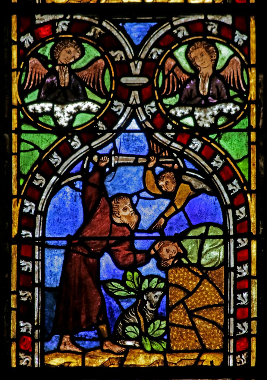 Fenster mit Darstellung Abrahams, der im Begriff ist, Isaak zu opfern, ca. 1325 von French School