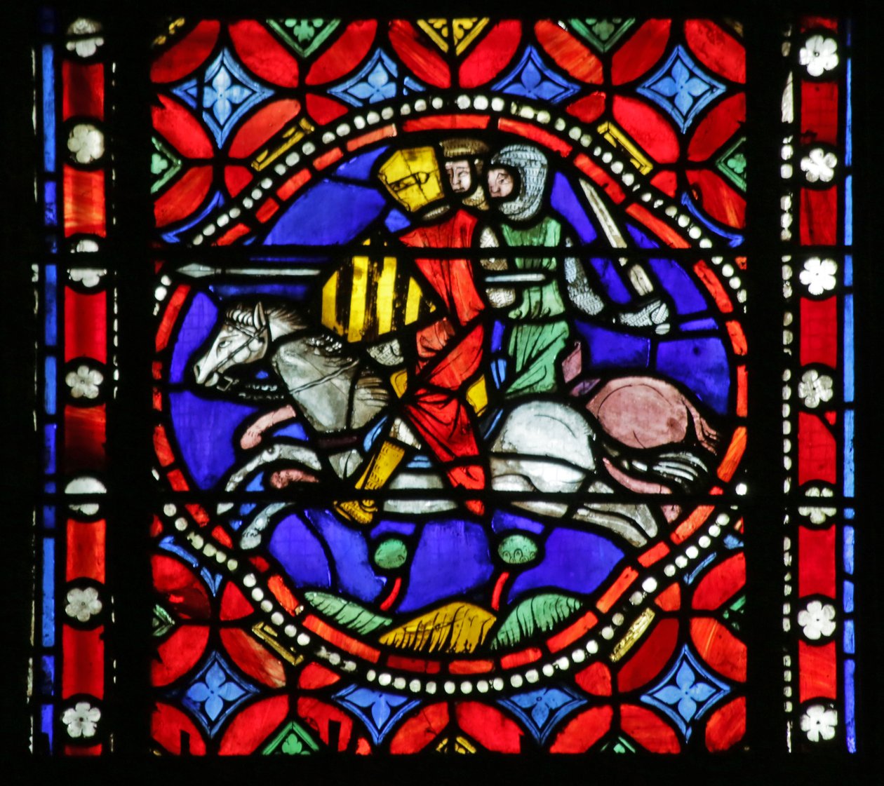 Fenster mit Szene aus dem Leben des Heiligen Bonnet: Pavia belagert von den Baronen von French School