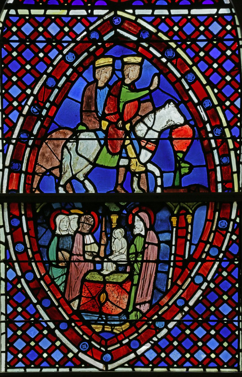 Fenster, das Tafeln aus der Sainte Chapelle zeigt von French School
