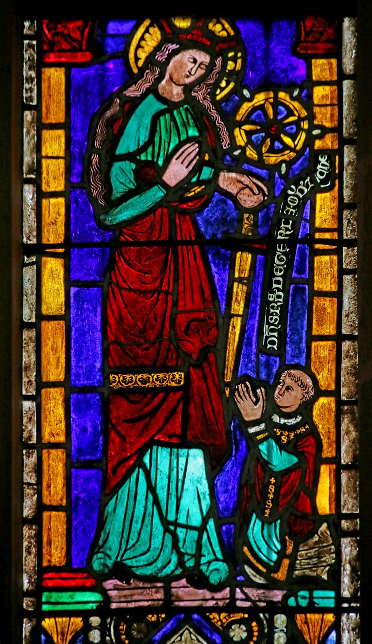 Fenster mit Darstellung der Heiligen Katharina mit Stifter von French School