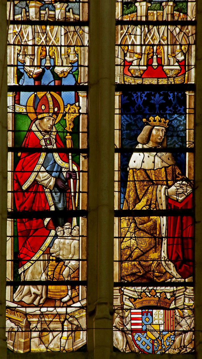 Fenster mit Darstellung des Heiligen Nikolaus und des Stifters René II von French School
