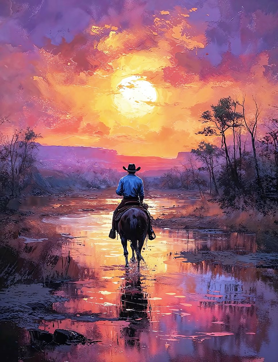Westlicher Ritter in einer roten Sonnenuntergangslandschaft von F. Abderrahim