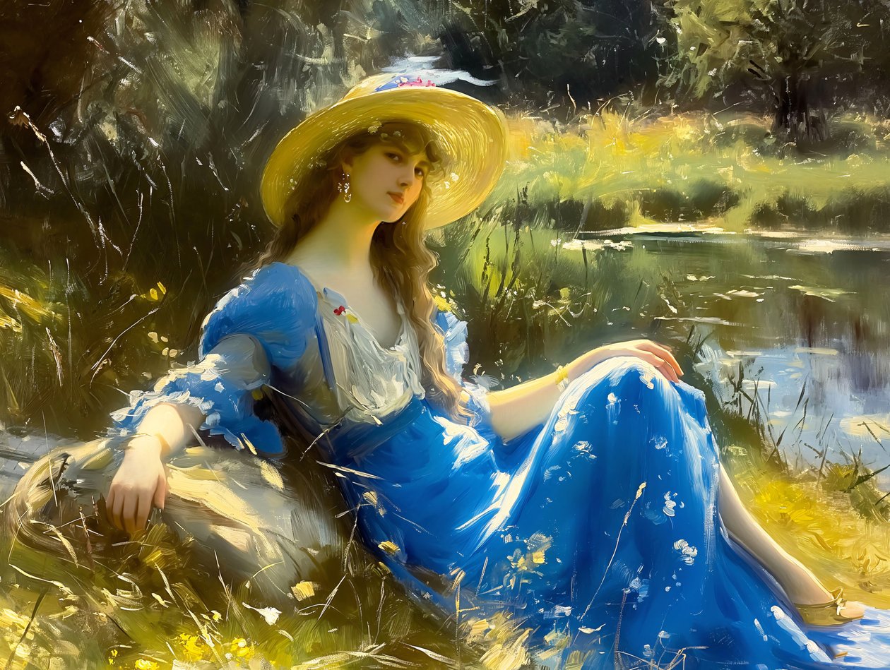 Klassische Gemälde von Frauen in der Natur, inspiriert von John Singer Sargent von F. Abderrahim