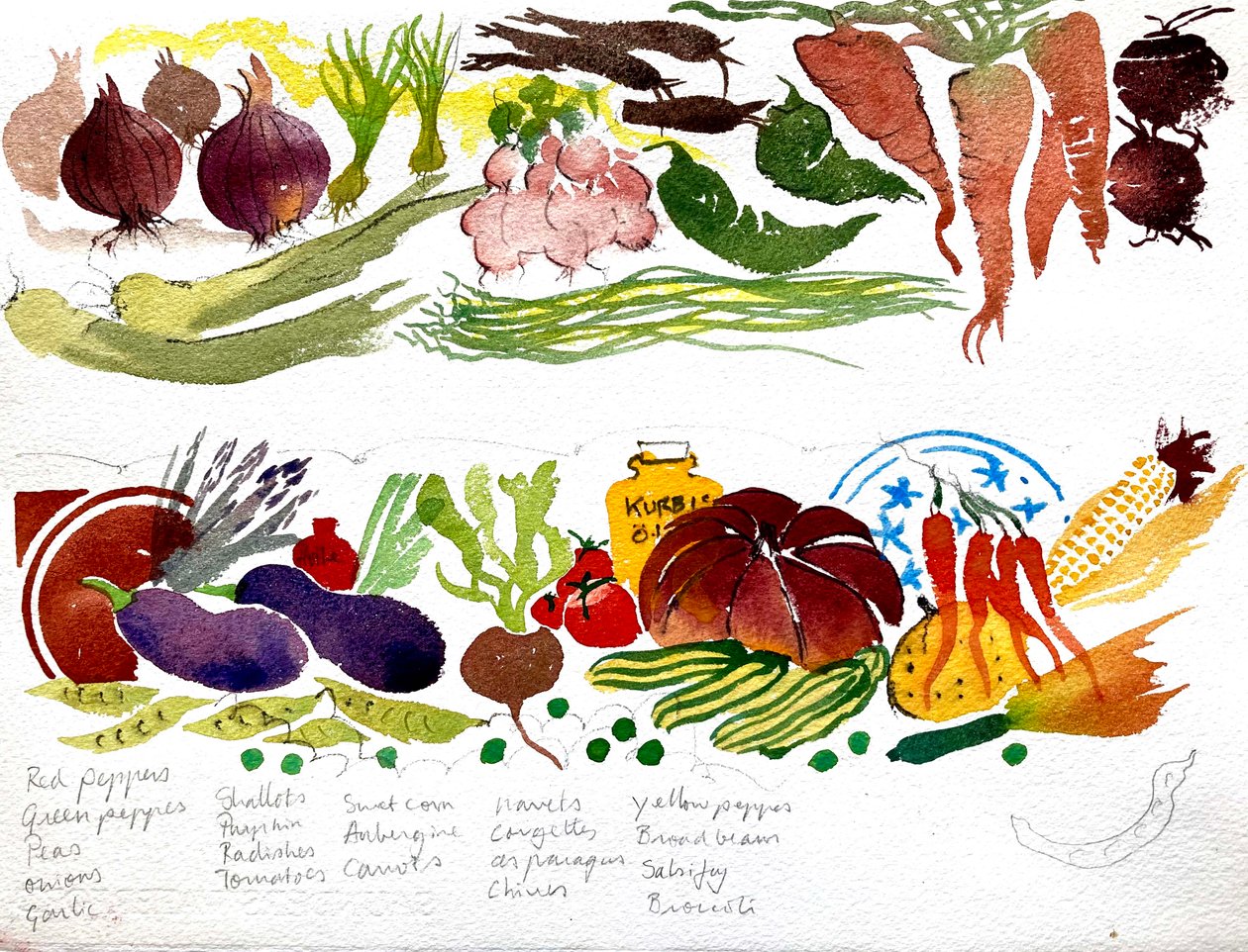 Ein Küchenhandtuch, Aquarell 40x60 2007 von Simon Fletcher