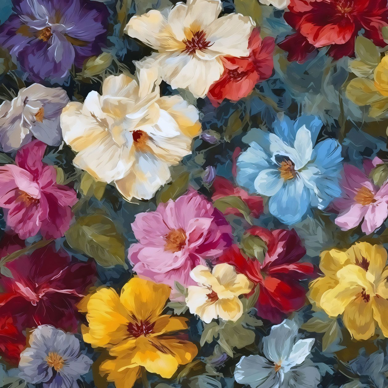 schöne detaillierte handgemalte impressionistische Blumen, Wall Decor zu verkaufen von F. Abderrahim