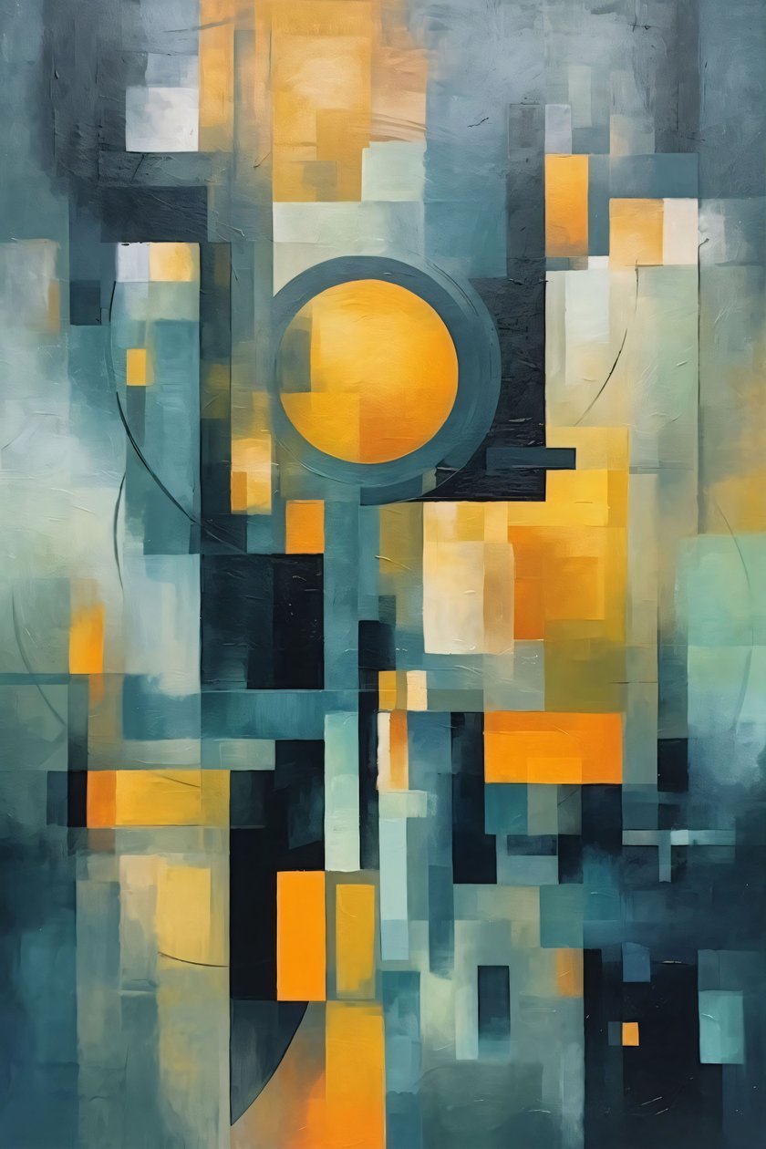 Kubismus  Kreis Aquarell multicolor Malerei, Wanddekoration für Schlafzimmer von F. Abderrahim