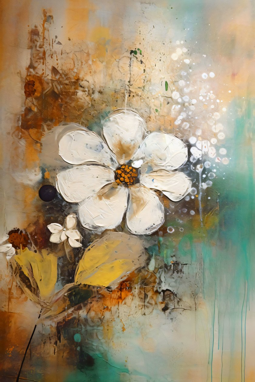 Floral Thick Texture Ballet, Ocker Blumen Gelb Schwarz, Klassische Wanddekoration von F. Abderrahim