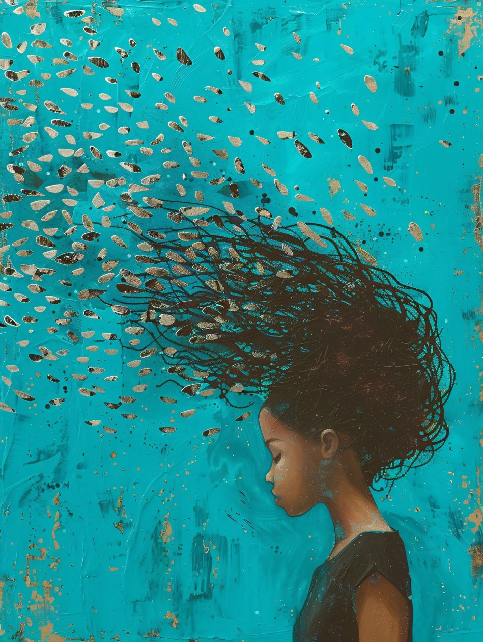 Mädchen mit Haaren, die sich im Wasser bewegen, fantastische Wandkunst zum Ausdrucken von F. Abderrahim