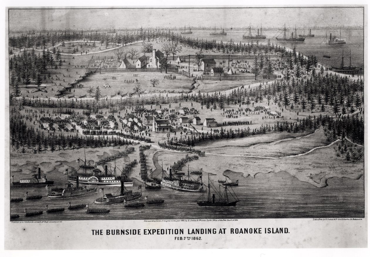 Die Burnside-Expedition landet auf Roanoke Island, 7. Februar 1862 von A. J. Richards