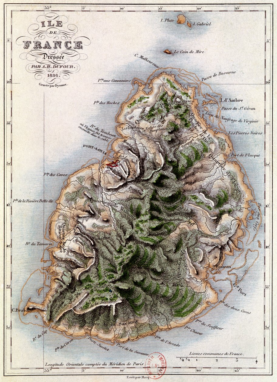 Karte von Mauritius, Illustration aus 