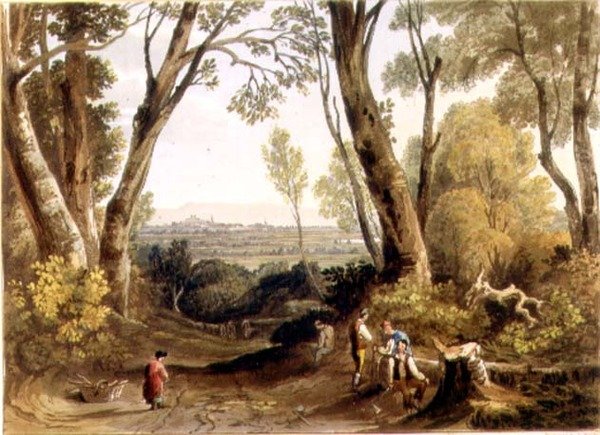 Hereford, von Dynedor Hill, graviert von Theodore H. A. Fielding (1781-1851), veröffentlicht in 