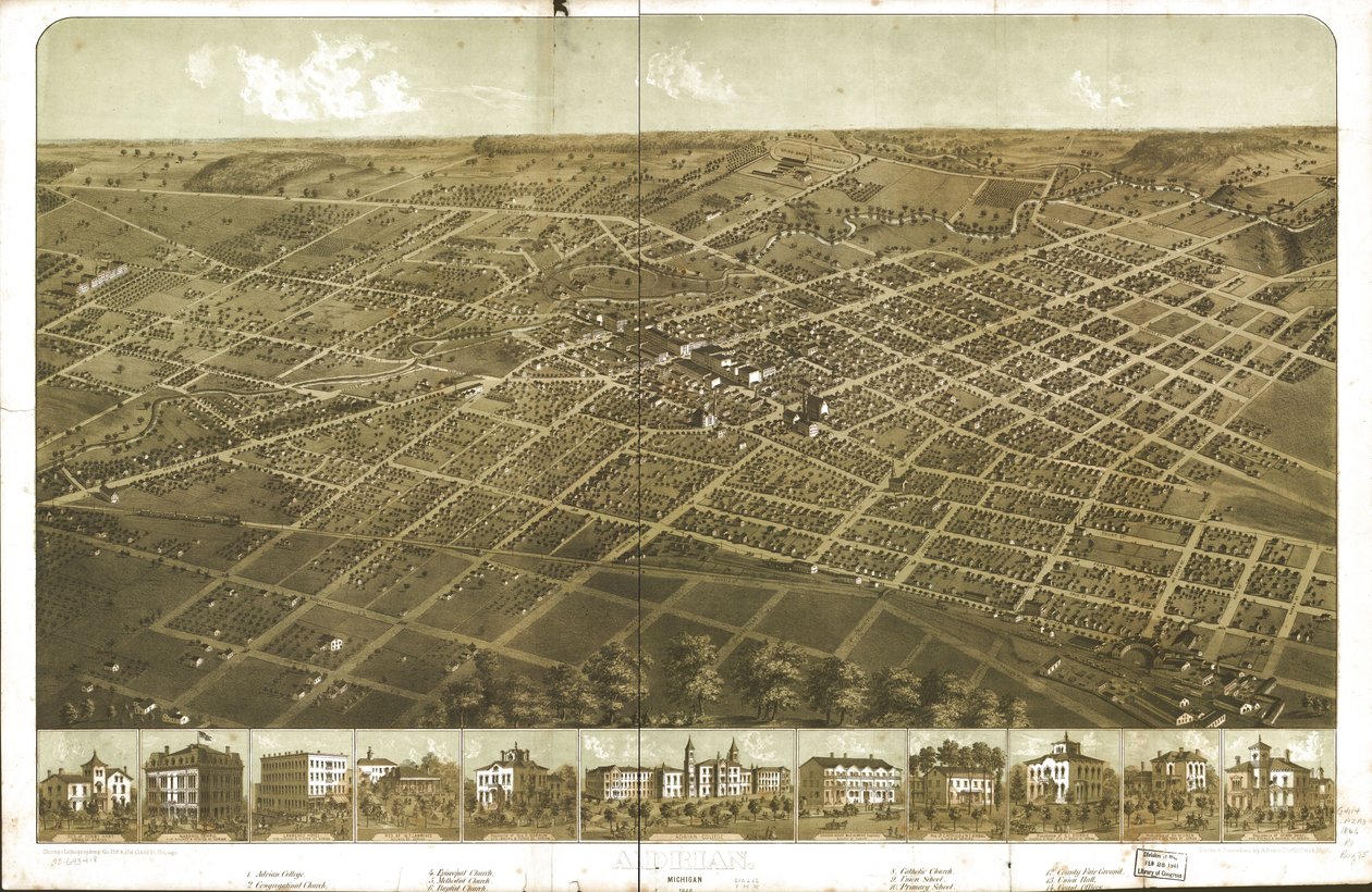 Adrian, Michigan 1866 von A.; Chicago Lithographing Co. Ruger