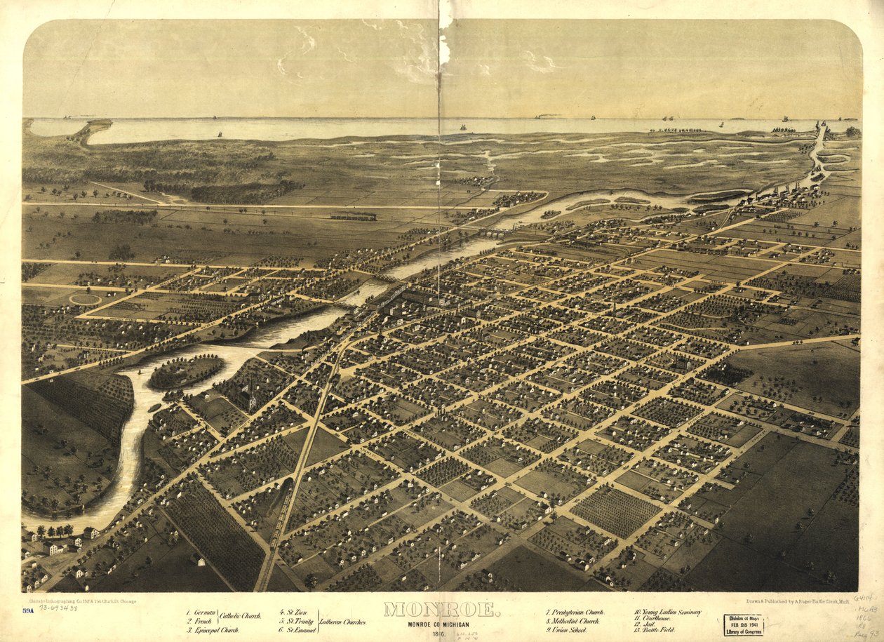 Monroe, Monroe Co., Michigan 1866 von A.; Chicago Lithographing Co. Ruger