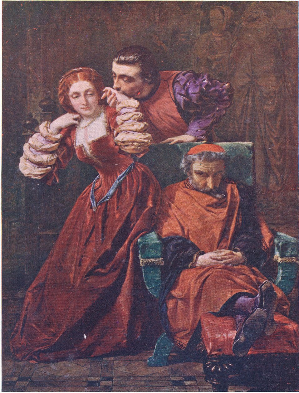 Silvia und Valentin (Die zwei Herren aus Verona) "Diese Liebe von ihnen habe ich oft gesehen, vielleicht, wenn sie mich fest schlafend beurteilt haben", aus Die gesammelten Werke von William Shakespeare, veröffentlicht von J Coker & Co Ltd (Farblitho) von A. E. Elmore