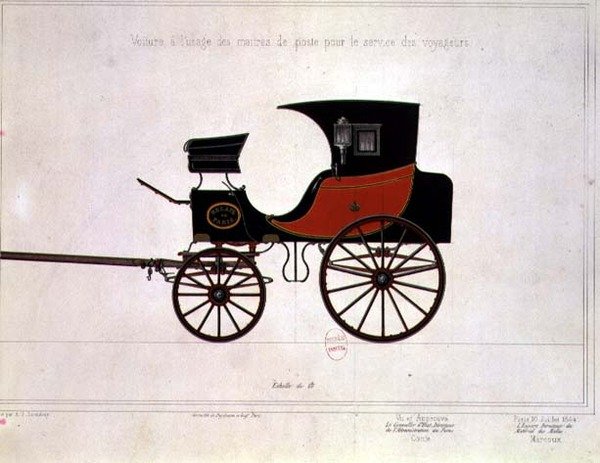 Entwurf einer Kutsche für den Postdienst, graviert von Engelmann und Graf von A. G. (after) Ducoudray