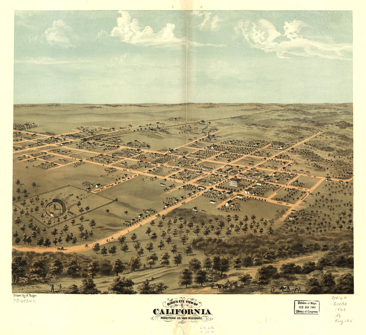 Vogelperspektive von California, Moniteau Co., Missouri 1869 von A. Ruger