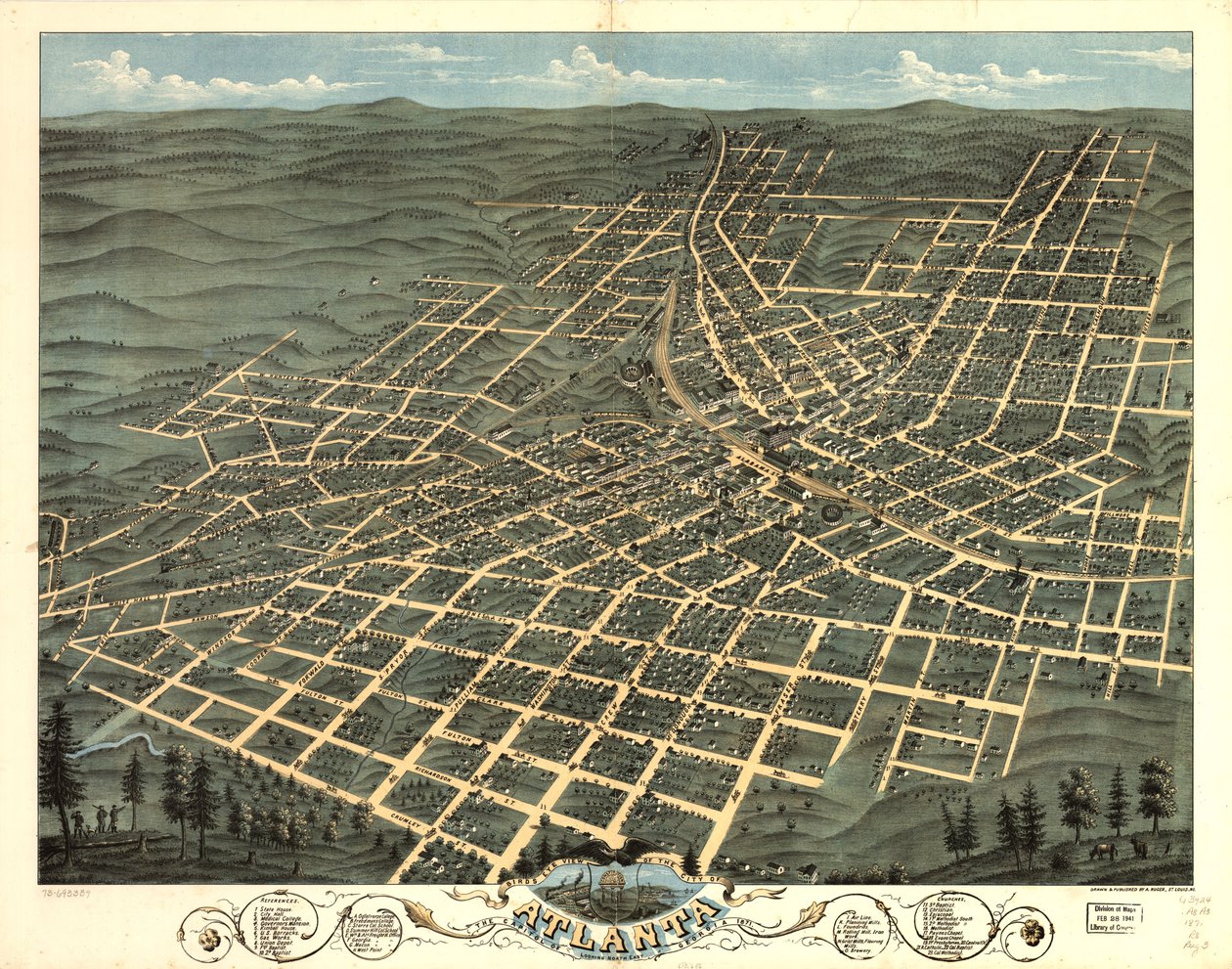Vogelperspektive der Stadt Atlanta, Hauptstadt von Georgia 1871 von A. Ruger