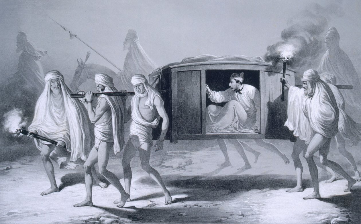 Postkutsche im indischen Stil im Punjab zwischen Loudiana und Amritsar, 1859 von A. Soltykoff