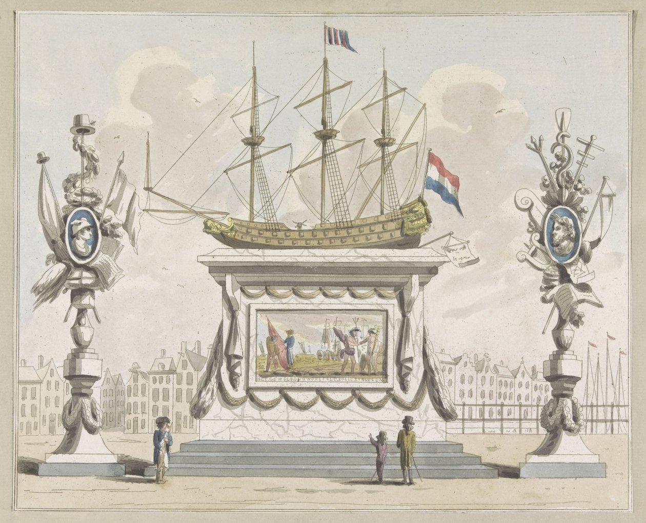 Handel und Seefahrt, Dekoration auf dem Nieuwmarkt, 1795 von A. Verkerk