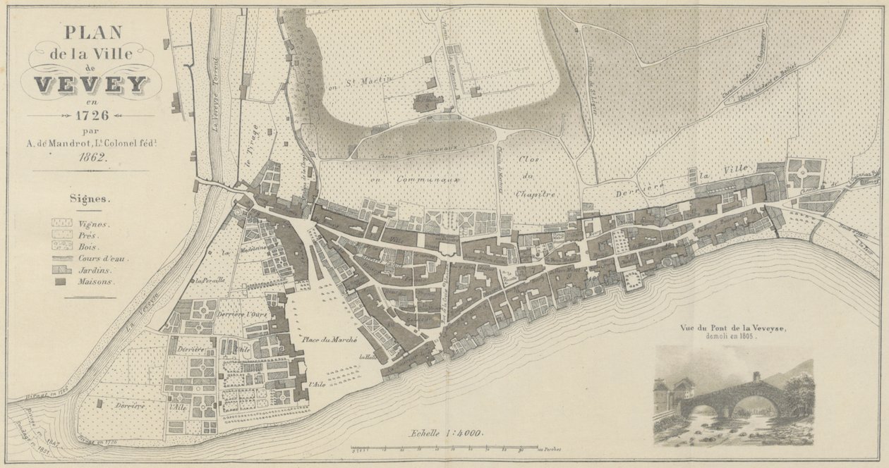 Plan der Stadt Vevey im Jahr 1726 von A. de Mandrot