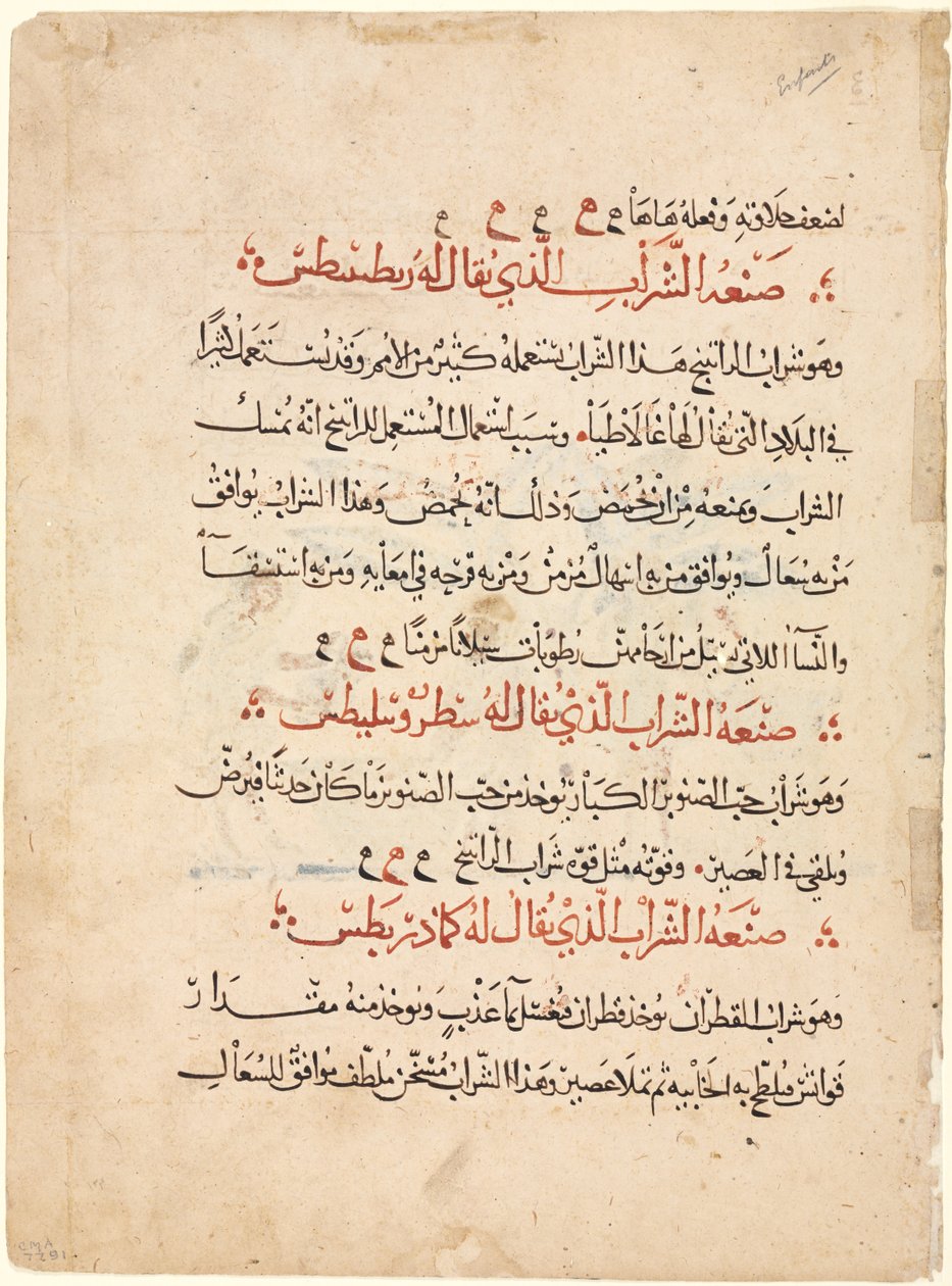 Textseite aus einer Materia Medica von Dioscorides von Abdallah ibn al Fadl (Iraq)