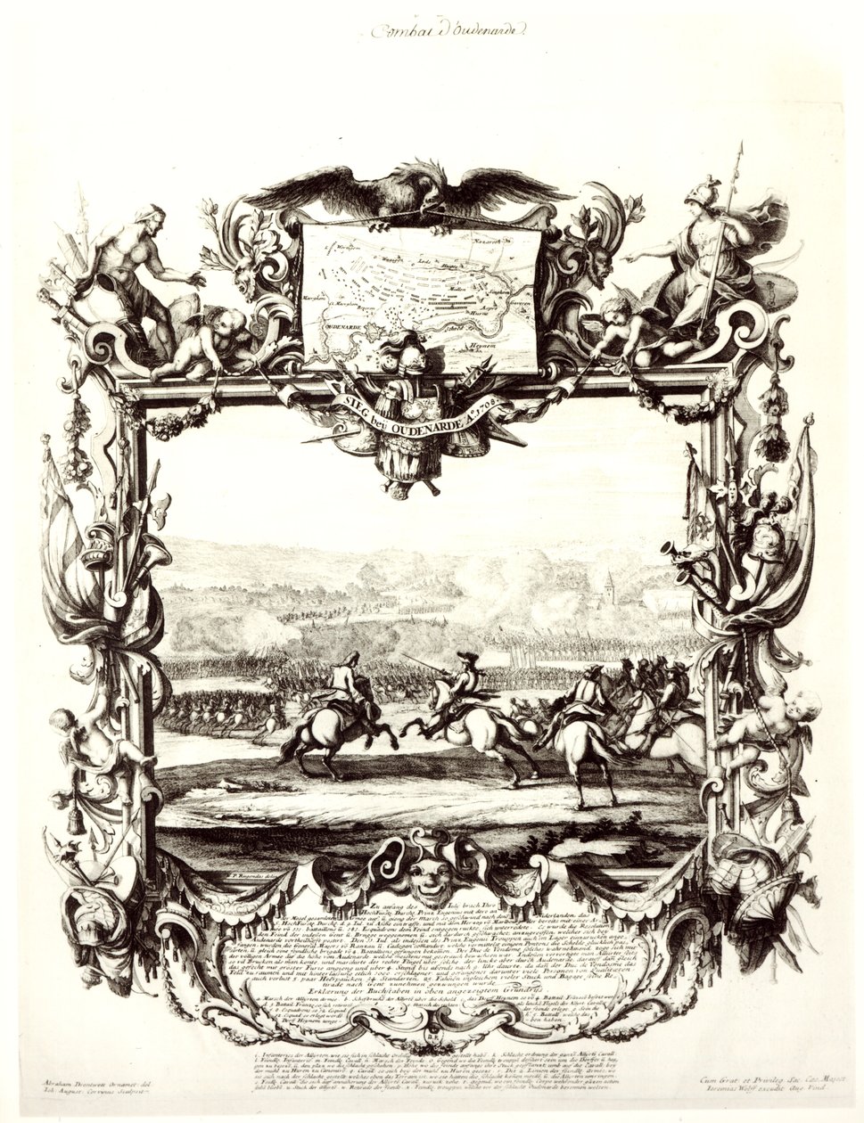 Die Schlacht von Oudenaarde, 11. Juli 1708, graviert von Jeremias Wolff und Johann August Corvinus von Abraham Drentwett