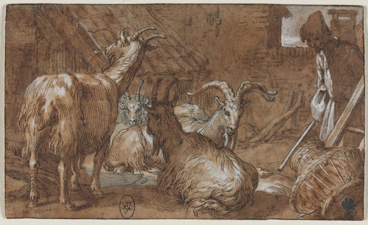 Ein Bauernhof mit Ziegen und einem Ziegenhirten von Abraham Bloemaert
