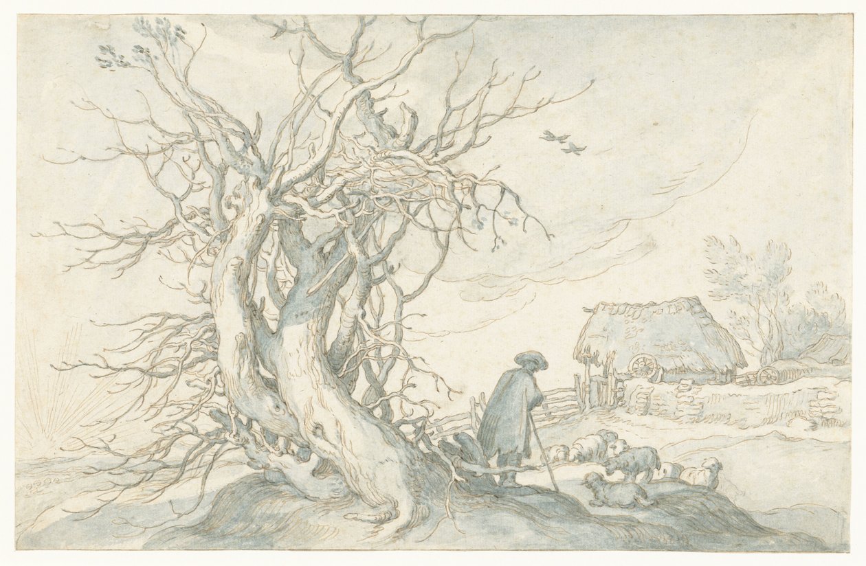 Hirte mit Schafen bei einem toten Baum von Abraham Bloemaert