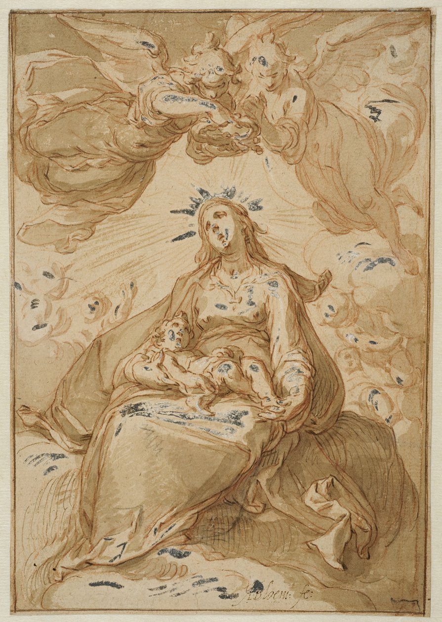 Madonna mit Kind, von Engeln gekrönt von Abraham Bloemaert