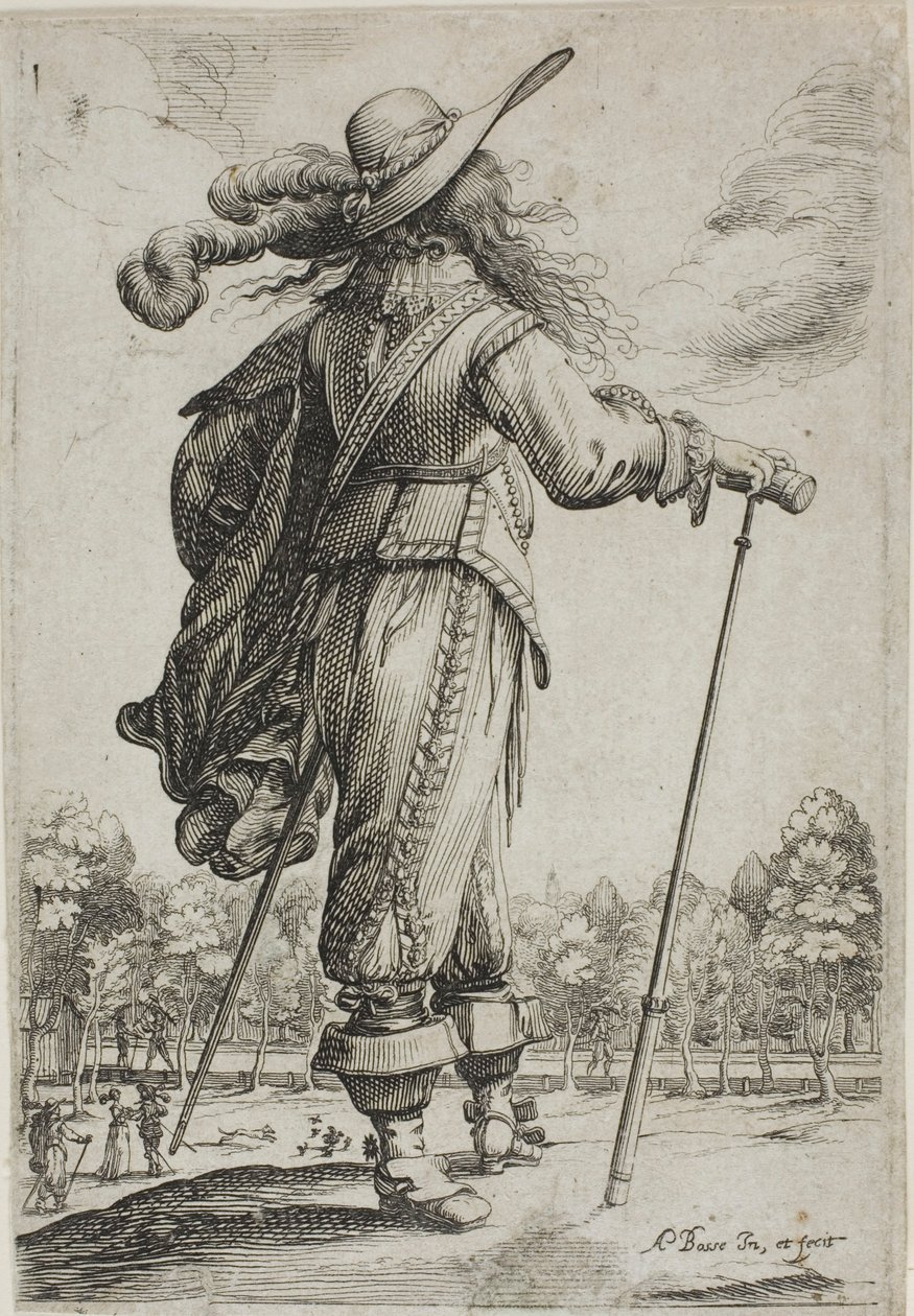 Mann mit Stock, von hinten gesehen, aus Der Garten der französischen Adligen von Abraham Bosse